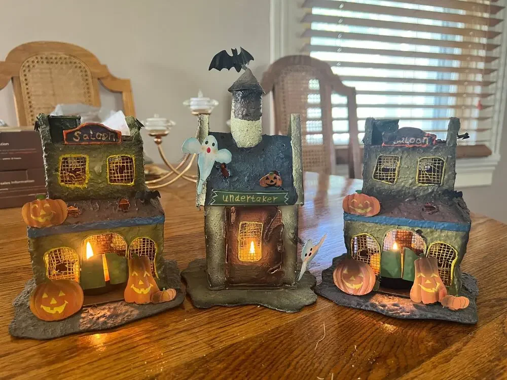 Vintage Spooky Metal Haunted House Luminary Candle